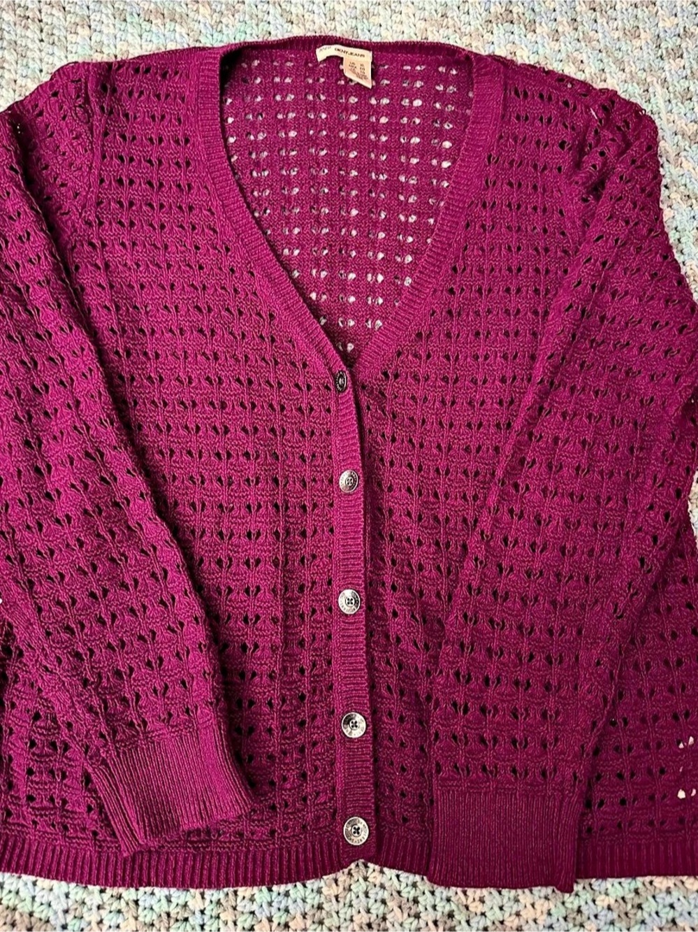 DKNY Jeans Open Knit Cardigan in Purple Size XL